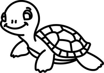 Coloring Page Outline of Cartoon Turtle. Ocean Animals. Coloring Book for Kids.