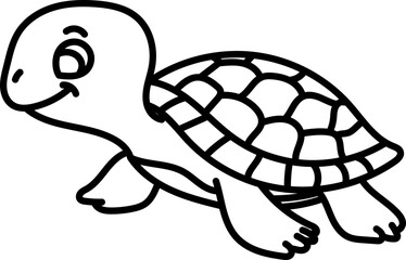 Coloring Page Outline of Cartoon Turtle. Ocean Animals. Coloring Book for Kids.