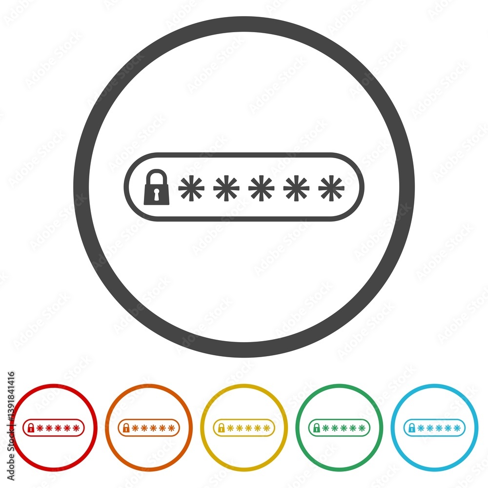 Poster password protection icon. set icons in color circle buttons