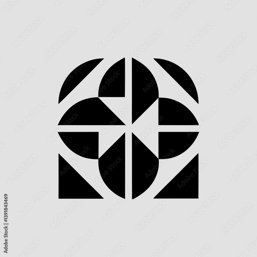 Poster geometric pattern with triangles and semi circles in black
