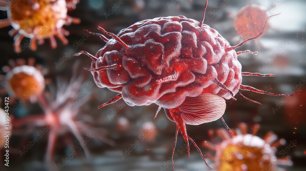 Poster 3d illustration shows human brain with highlighted neural network activity. tech medical view emphas