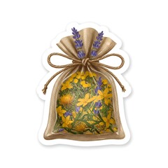 Herbal pouch with dried yellow flowers and lavender