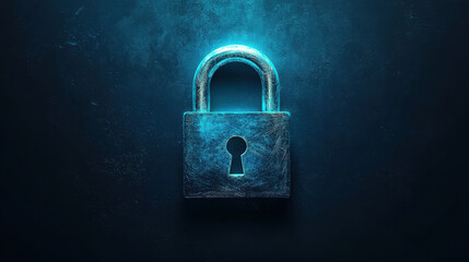 Fototapeta premium glowing metallic padlock on dark textured background symbolizes security and protection