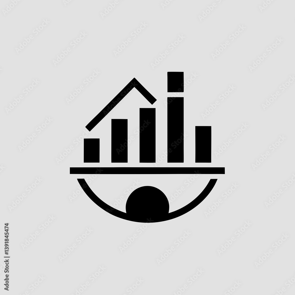 Poster graphic of a bar chart above a curved line and circle