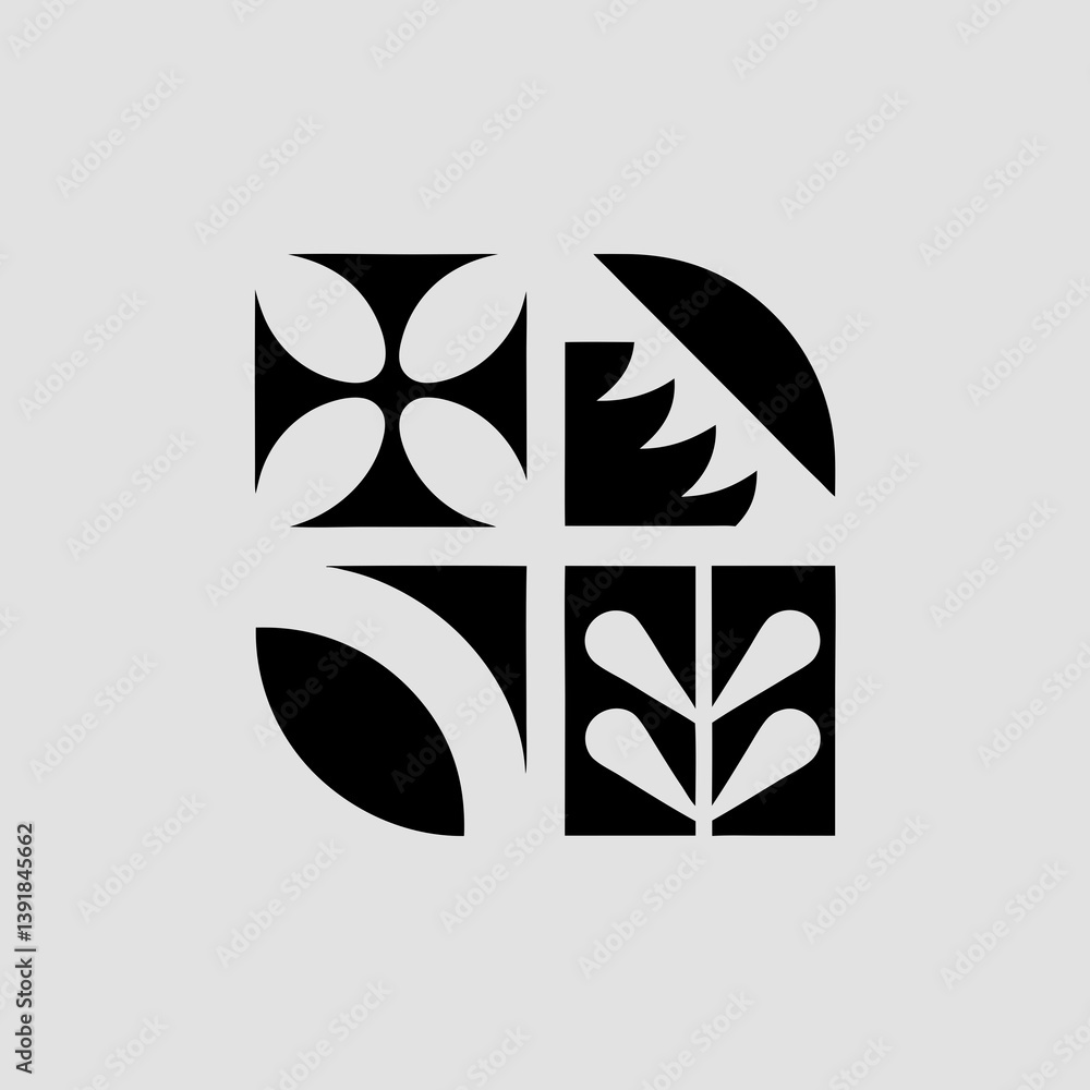 Poster abstract geometric shapes arranged in a square pattern