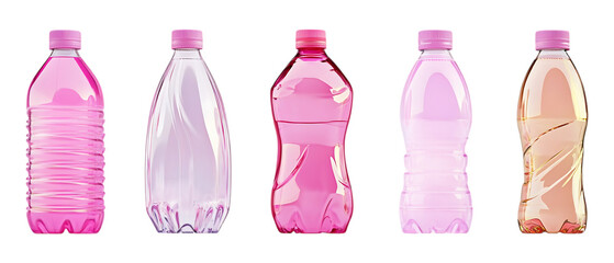 Pack of Plastic Water Bottle Set Against Transparent Background for Hydration, Fitness, or Outdoor Projects