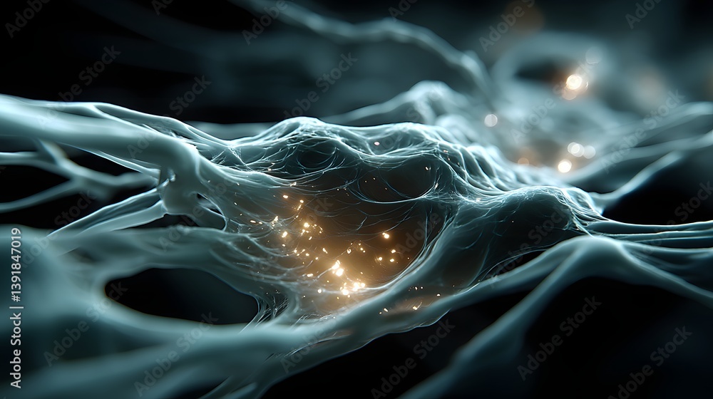 Poster llm prediction engine visualized as a glowing neural mesh, forecasting patterns through data pulses,