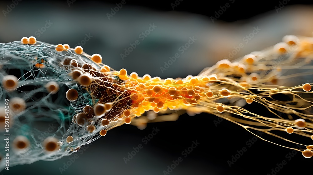 Poster llm prediction engine visualized as a glowing neural mesh, forecasting patterns through data pulses,