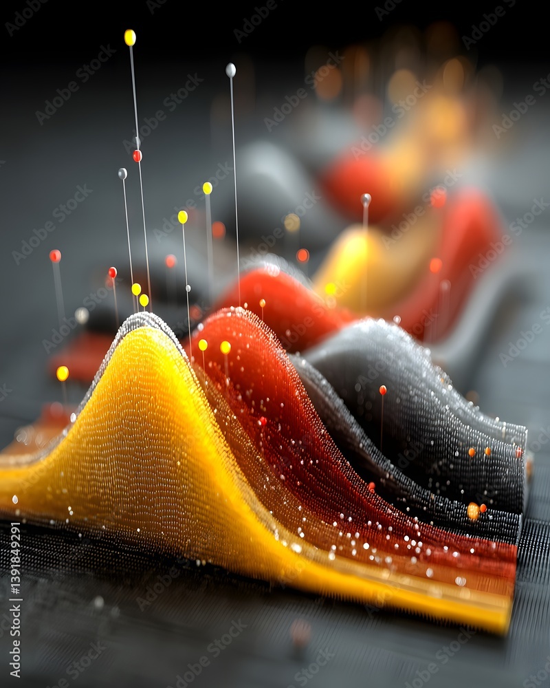 Poster predictive ai engine represented by flowing data curves, machine learning powering language model ac