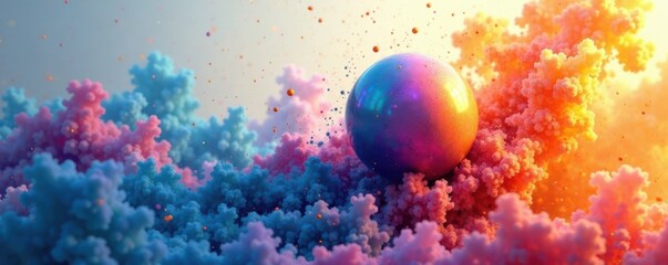 Obraz premium Fast-moving ball amidst a swirling watercolor effect, color, ball