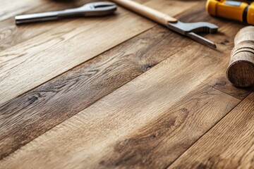 A wooden floor with tools on it