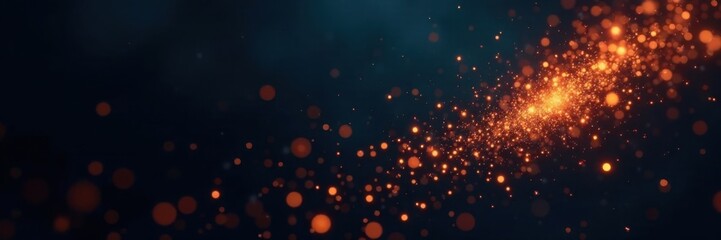 Fototapeta premium Fiery sparks floating in air amidst dark background , darkness, light show, fire