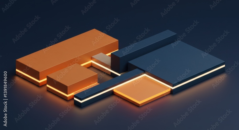 Aufkleber abstract 3d render of interlocking geometric shapes with neon illumination: a study in form and ligh