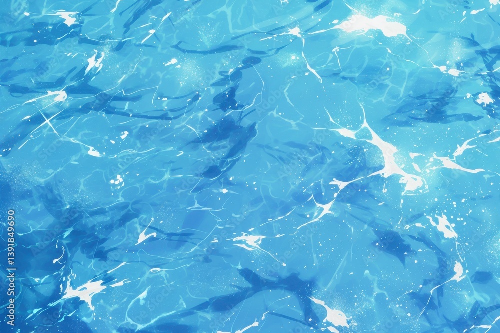 Poster close-up of the texture of deep blue water with light reflections and ripples creating a serene and 