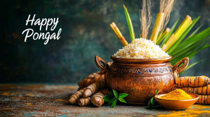 Celebrating pongal festival with traditional rice and spices tamil nadu food photography rustic setting cultural celebration