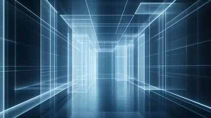 Futuristic digital corridor virtual space 3d render high-tech environment abstract perspective innovative design