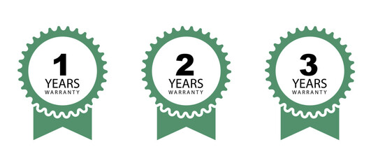 1, 2, 3 years warranty label. Gear wheel with ribbon.