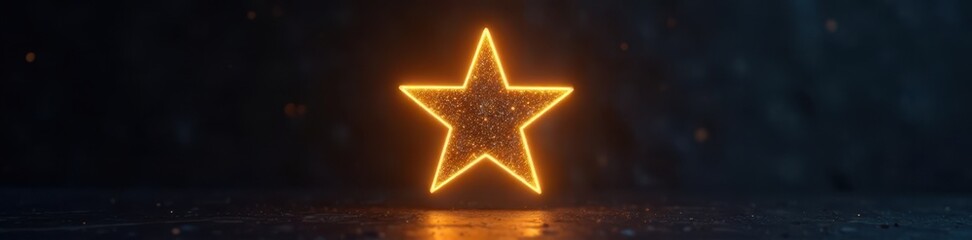 Obraz premium Glowing gold star suspended in mid-air against a dark background, space, halo
