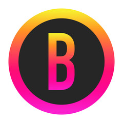 Stylized Capital letter B with neon gradient and dark circle background, perfect for tech branding, app icon, or modern digital media.