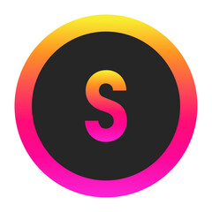 Stylized Lowercase letter s with neon gradient and dark circle background, perfect for tech branding, app icon, or modern digital media.