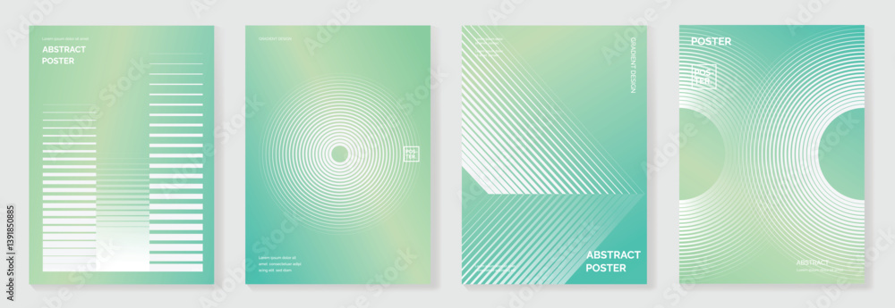 Aufkleber Abstract line wave gradient poster background vector set. Minimalist cover template with vibrant perspective line wave in motion. Ideal design for social media, cover, banner, flyer, music, ads.