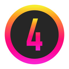 Obraz premium Stylized Number 4 with neon gradient and dark circle background, perfect for tech branding, app icon, or modern digital media.