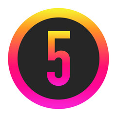 Stylized Number 5 with neon gradient and dark circle background, perfect for tech branding, app icon, or modern digital media.