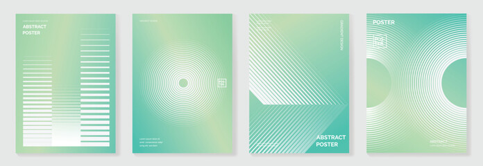 Abstract line wave gradient poster background vector set. Minimalist cover template with vibrant perspective line wave in motion. Ideal design for social media, cover, banner, flyer, music, ads.