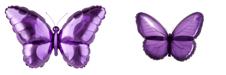 Set of a purple butterfly-shaped balloon, isolated on transparent background.