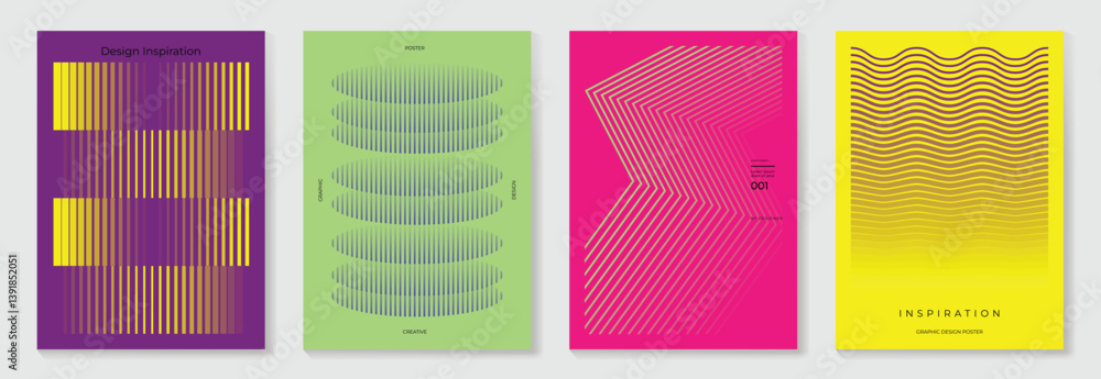 Aufkleber abstract line wave gradient poster background vector set. minimalist cover template with vibrant per
