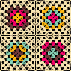 Pattern with crochet granny square wallpaper handmade decorative art design print	
