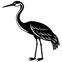 Crane Line Art Vector Black and White Drawing Illustration Design