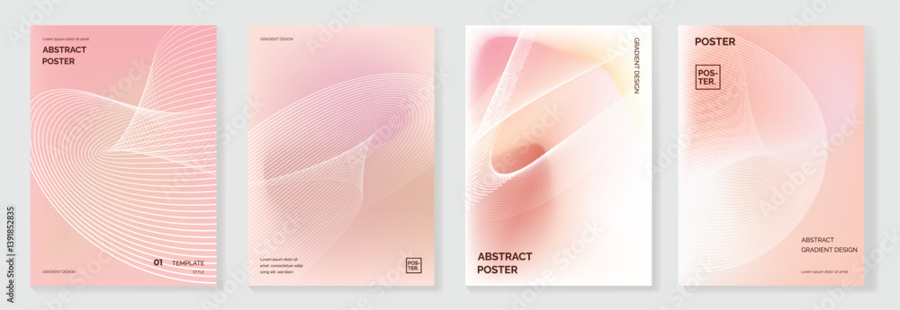 Poster abstract line wave gradient poster background vector set. minimalist cover template with vibrant per