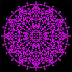 Dot painting beautiful mandala snowflake vector illustration multicolored on black background
