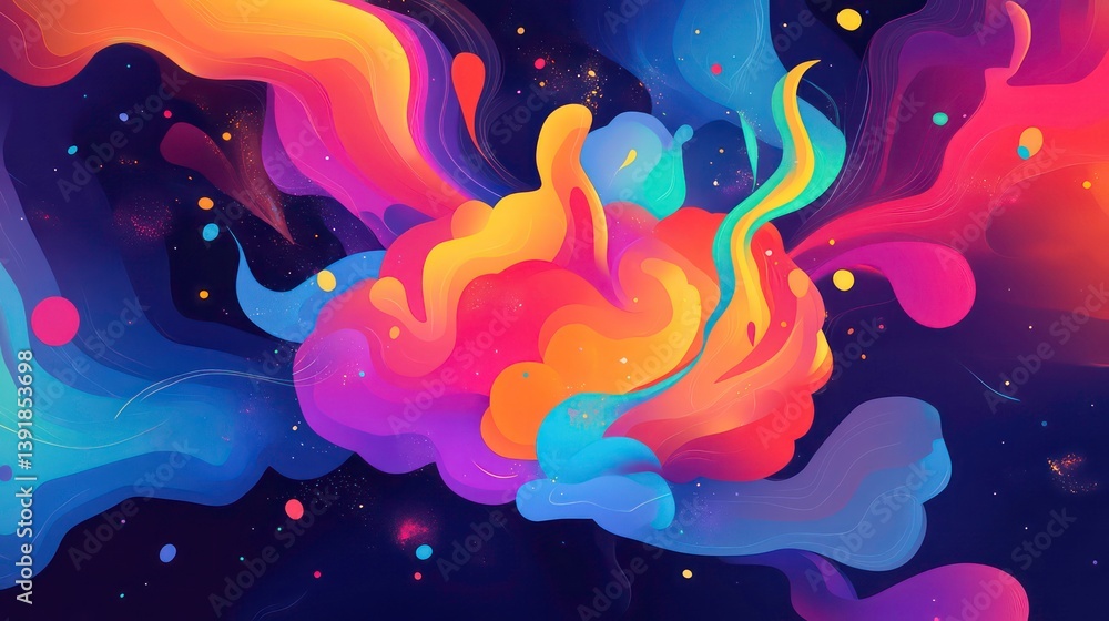 Poster abstract colorful swirls and splashes in space.