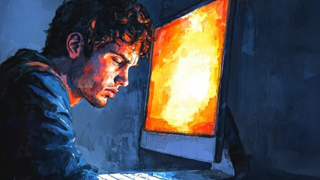 Focused young man using computer