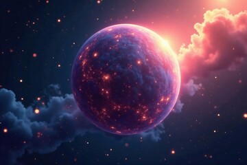 Softly glowing celestial sphere with wispy tendrils, glowing orbs, nebulae, ethereal