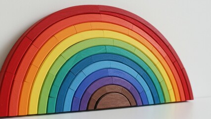 Obraz premium A wooden rainbow stacking toy featuring red, orange, yellow, green, blue, purple.