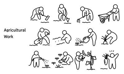 農作業する人物のアイコンセット