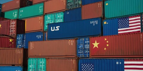 Fototapeta premium USA and China Trade Tension Concept with Containers 52694