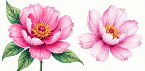 Watercolor illustration of peony flowers , flowers, peonies
