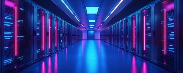 Fototapeta premium Futuristic server room with vibrant lighting