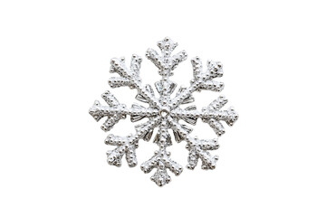 Silver Embossed Snowflake Ornament, Isolated on White