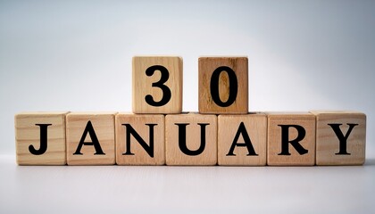 Fototapeta premium Minimalist photo of a wooden blocks with date 30 January. Day and month, calendar on white background