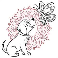 PriMandala Cat with Butterfly, Intricate Vector Designnt