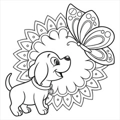 PriMandala Cat with Butterfly, Intricate Vector Designnt