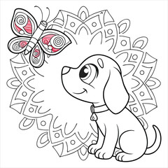 PriMandala Cat with Butterfly, Intricate Vector Designnt