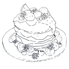 Illustration of pancake with grape topping
Hand drawing isolated vector art.