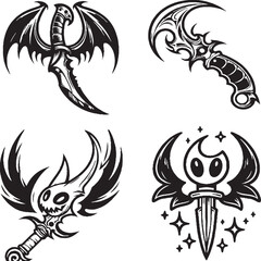 Fototapeta premium Set of Stylized Vector Knife Illustrations Featuring Fantasy Designs