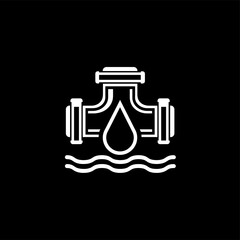 Water Pipe Icon: White Outlined Plumbing Fixture with Drop and Waves on Black.